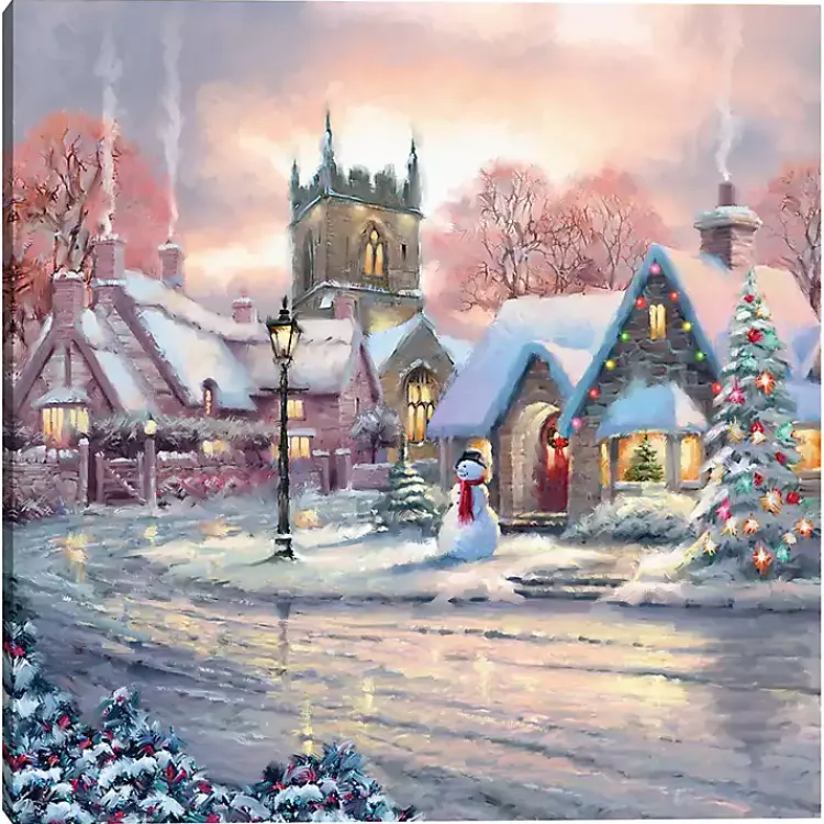 Christmas Art & Wall Decor>Kirklands Home Snowy Sunset Christmas Village Canvas Art Print