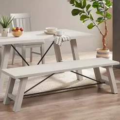 Kirklands Home Sofia Wooden Dining Bench with Metal Bars White Best