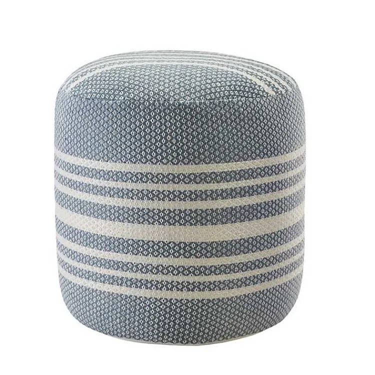 Kirklands Home Soft Blue Simple Stripe Outdoor Pouf Hot