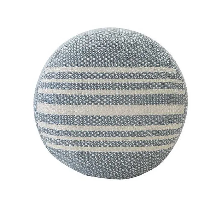 Kirklands Home Soft Blue Simple Stripe Outdoor Pouf Hot