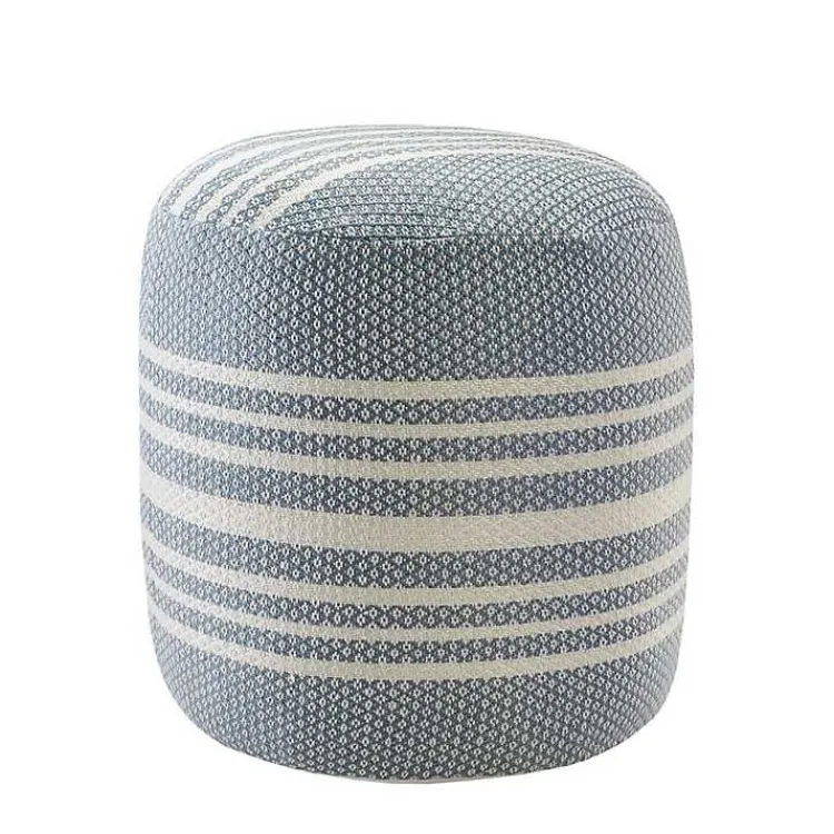 Kirklands Home Soft Blue Simple Stripe Outdoor Pouf Hot