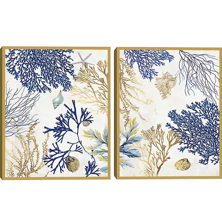 Kirklands Home Soft Corals Framed Canvas Art Prints, Set of 2 New
