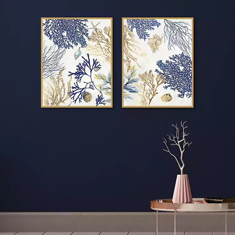 Kirklands Home Soft Corals Framed Canvas Art Prints, Set of 2 New