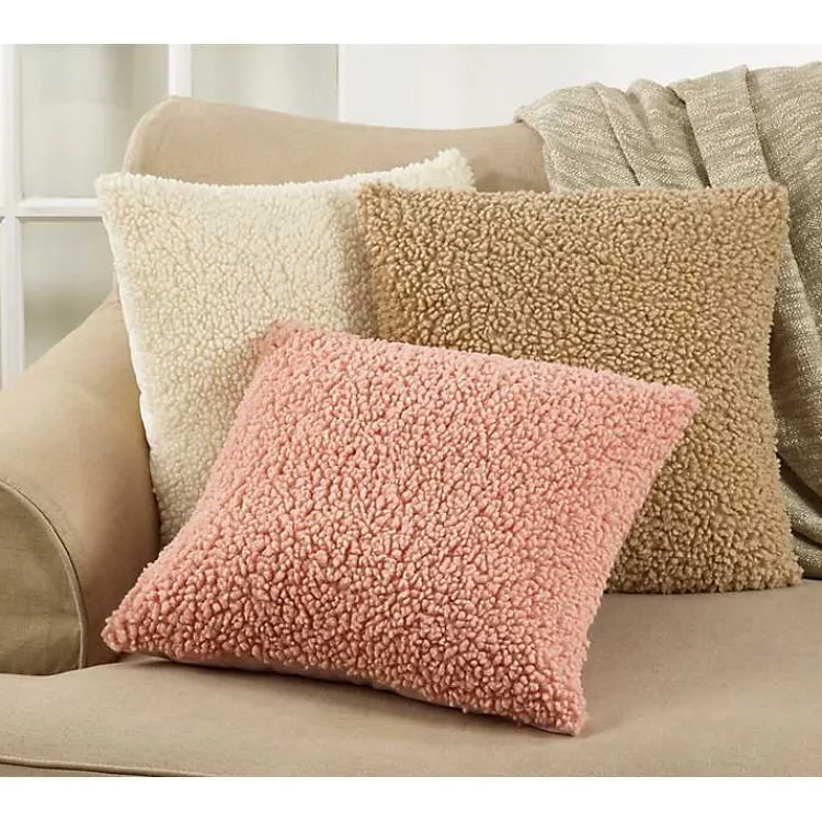 Pillows>Kirklands Home Soft Fuzzy Faux Wool Textured Throw Pillow Pink