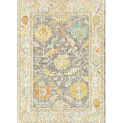 Kirklands Home Soft Yellow and Gray Floral Area Rug, 8x12 Clearance