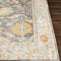 Kirklands Home Soft Yellow and Gray Floral Area Rug, 8x12 Clearance
