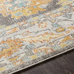 Kirklands Home Soft Yellow and Gray Floral Area Rug, 8x12 Clearance