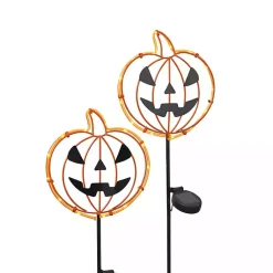 Halloween>Kirklands Home Solar Pre-Lit Jack O Lantern Yard Stakes, Set of 2
