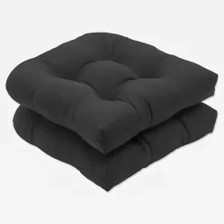 Kirklands Home Solid Tufted Outdoor Seat Cushions, Set of 2 Black Discount