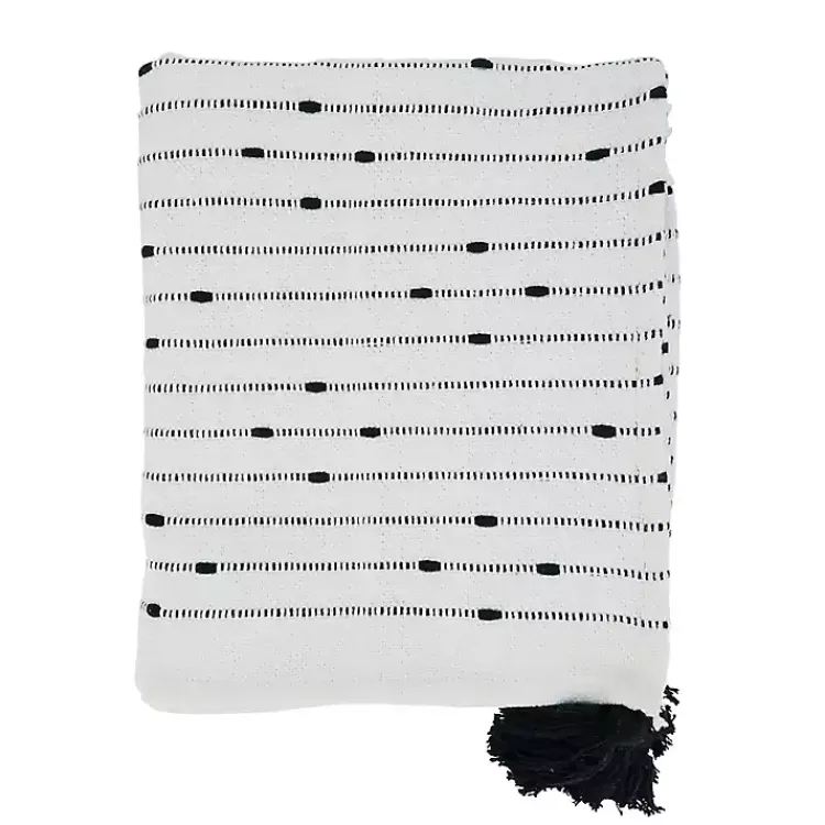 Blankets & Throws>Kirklands Home Soot Black Textured Striped Tassel Throw