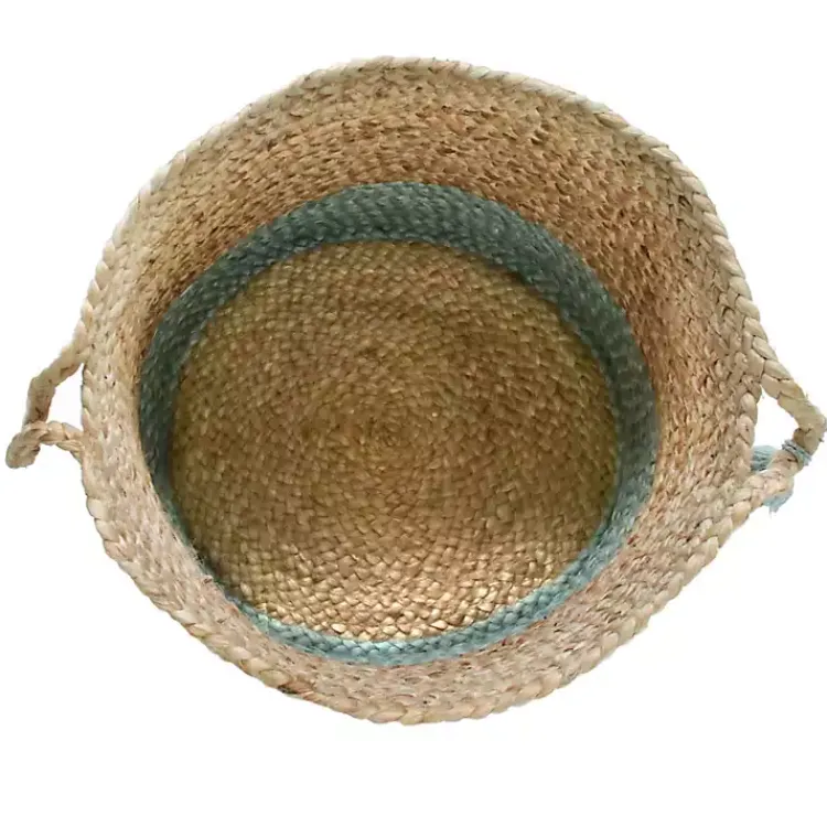 Baskets & Boxes>Kirklands Home Spa Blue and Tan Woven Basket with Tassel, 17 in.