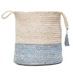 Baskets & Boxes>Kirklands Home Spa Blue and White Jute Basket with Tassel, 17 in.