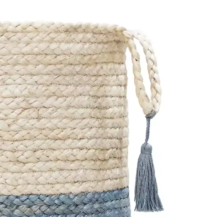 Baskets & Boxes>Kirklands Home Spa Blue and White Jute Basket with Tassel, 17 in.