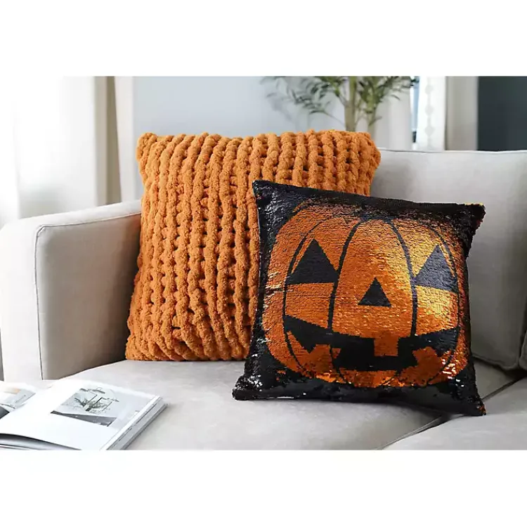 Halloween>Kirklands Home Sparkle Sequin Jack O Lantern Pillow