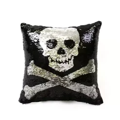 Halloween>Kirklands Home Sparkle Sequin Skull Pillow