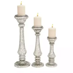 Candle Holders>Kirklands Home Speckled Mercury Glass Pillar Holders, Set of 3 Silver