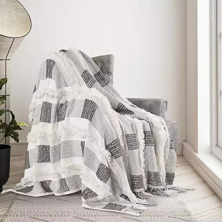 Blankets & Throws>Kirklands Home Spencer Gray and White Plaid Throw