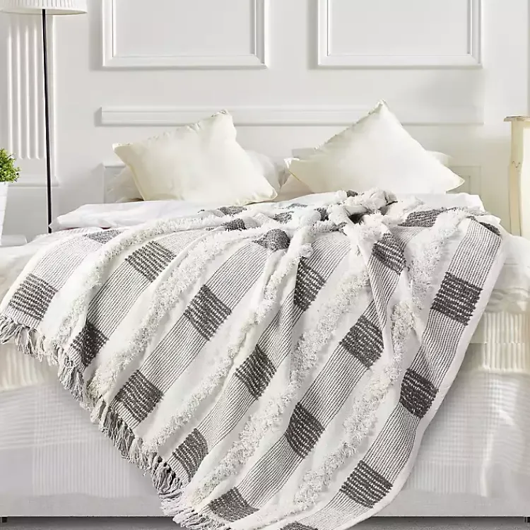 Blankets & Throws>Kirklands Home Spencer Gray and White Plaid Throw