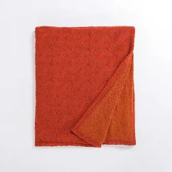 Blankets & Throws>Kirklands Home Spice Chenille Cable Knit Sherpa Throw Orange