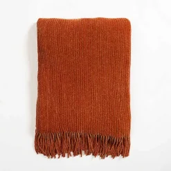 Blankets & Throws>Kirklands Home Spice Chenille Ribbed Throw Orange