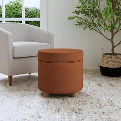 Kirklands Home Spice Round Velvet Storage Ottoman Brown Best