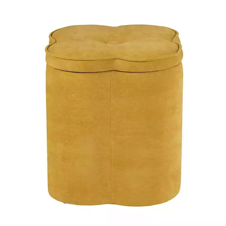 Kirklands Home Spice Chenille Flower Storage Ottoman Yellow