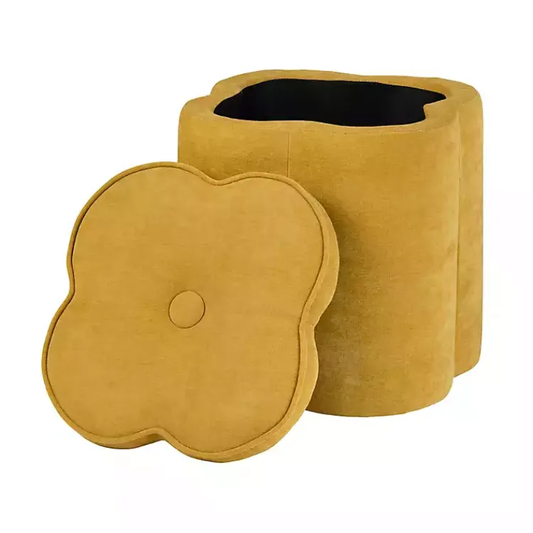 Kirklands Home Spice Chenille Flower Storage Ottoman Yellow