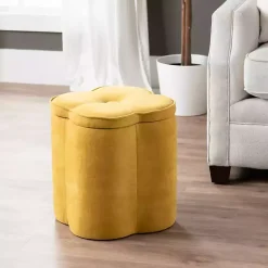 Kirklands Home Spice Chenille Flower Storage Ottoman Yellow