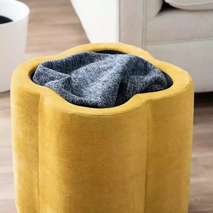 Kirklands Home Spice Chenille Flower Storage Ottoman Yellow