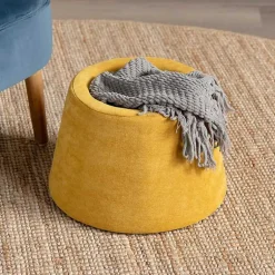 Kirklands Home Spice Chenille Mushroom Storage Ottoman Yellow New