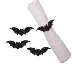 Halloween>Kirklands Home Spooky Bat Stone Napkin Rings, Set of 4 Black