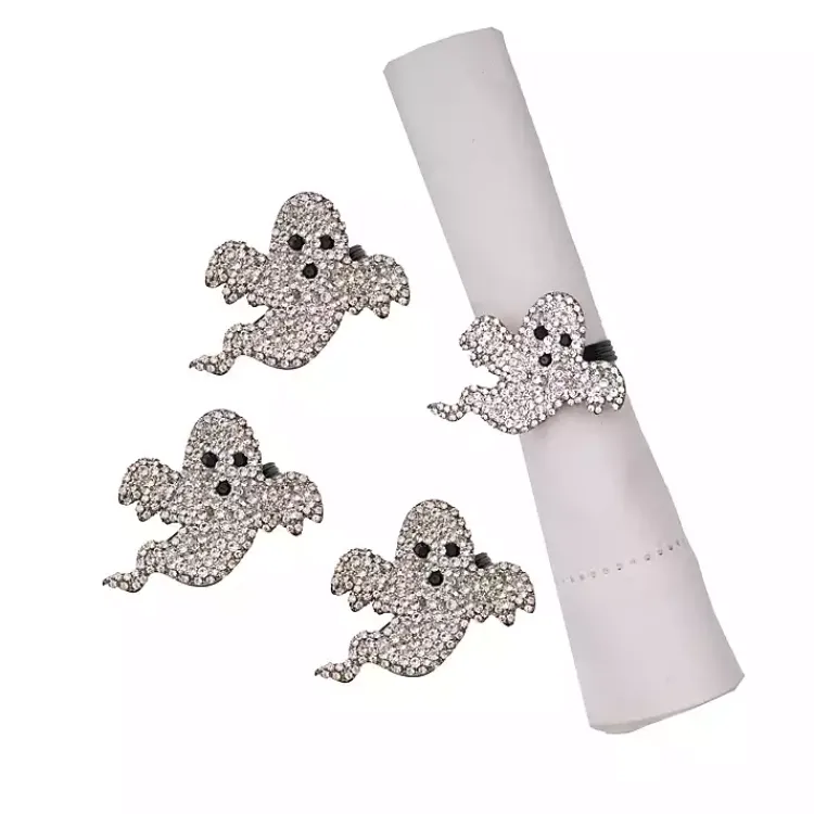 Halloween>Kirklands Home Spooky Ghost Stone Napkin Rings, Set of 4 Silver