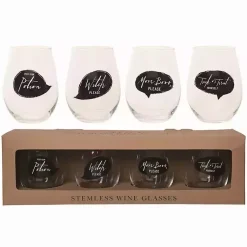 Halloween>Kirklands Home Spooky Sentiment Stemless Wine Glasses, Set of 4