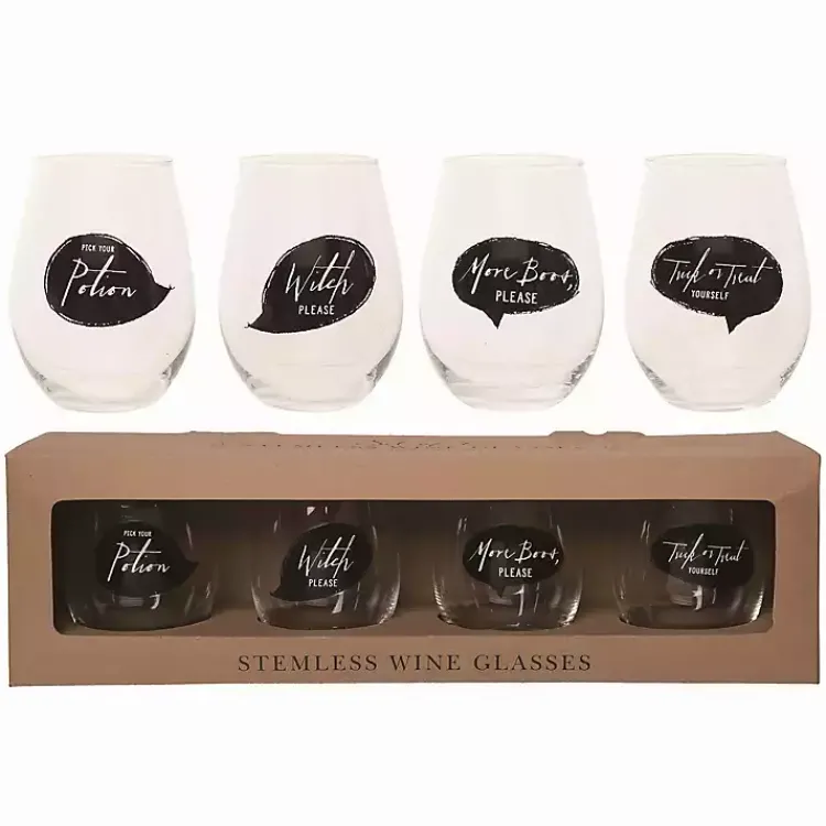 Halloween>Kirklands Home Spooky Sentiment Stemless Wine Glasses, Set of 4