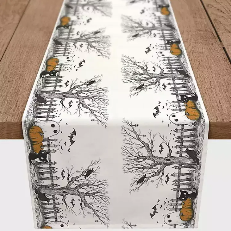 Halloween>Kirklands Home Spooky Tree Border Halloween Table Runner, 90 in.