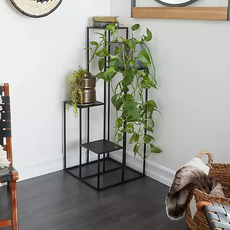 Kirklands Home Square Iron Frame 4-Tier Plant Stand Black Outlet