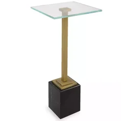 Kirklands Home Square Glass and Marble Accent Table Black Sale
