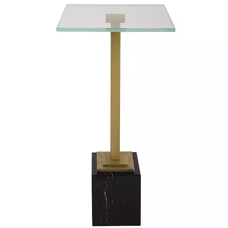 Kirklands Home Square Glass and Marble Accent Table Black Sale