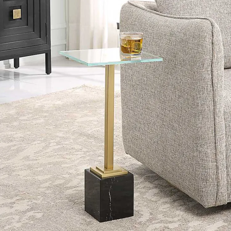 Kirklands Home Square Glass and Marble Accent Table Black Sale