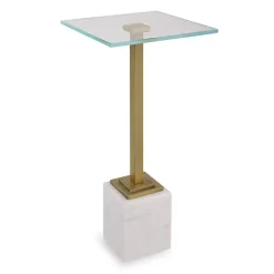 Kirklands Home Square Glass and Marble Accent Table White New