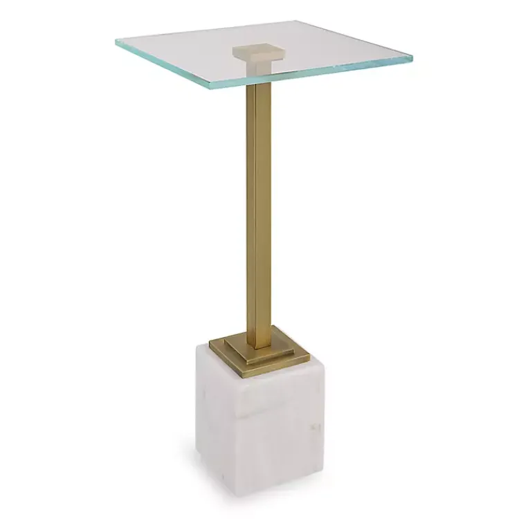 Kirklands Home Square Glass and Marble Accent Table White New