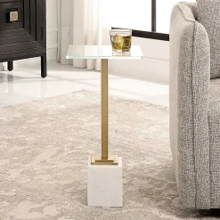 Kirklands Home Square Glass and Marble Accent Table White New