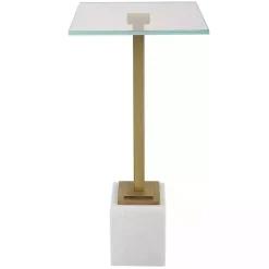 Kirklands Home Square Glass and Marble Accent Table White New