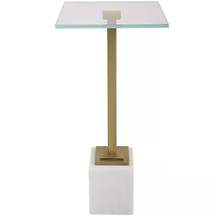 Kirklands Home Square Glass and Marble Accent Table White New