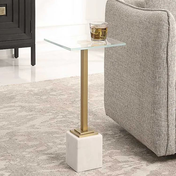 Kirklands Home Square Glass and Marble Accent Table White New