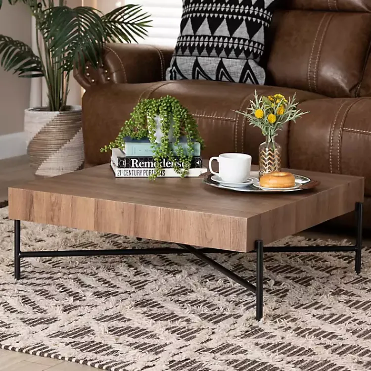 Kirklands Home Square Light Wood X Base Coffee Table Brown Hot