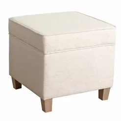Kirklands Home Square Oatmeal Storage Ottoman Ivory Outlet
