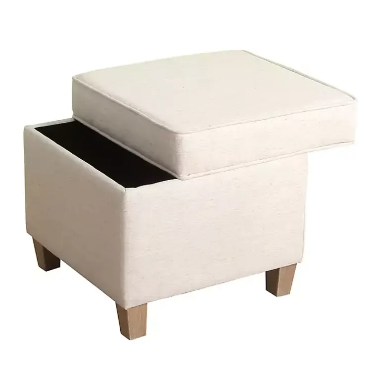 Kirklands Home Square Oatmeal Storage Ottoman Ivory Outlet