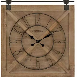 Kirklands Home Square Wood Barn Door Wall Clock Brown Hot