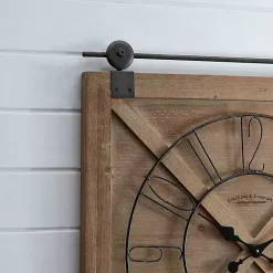 Kirklands Home Square Wood Barn Door Wall Clock Brown Hot